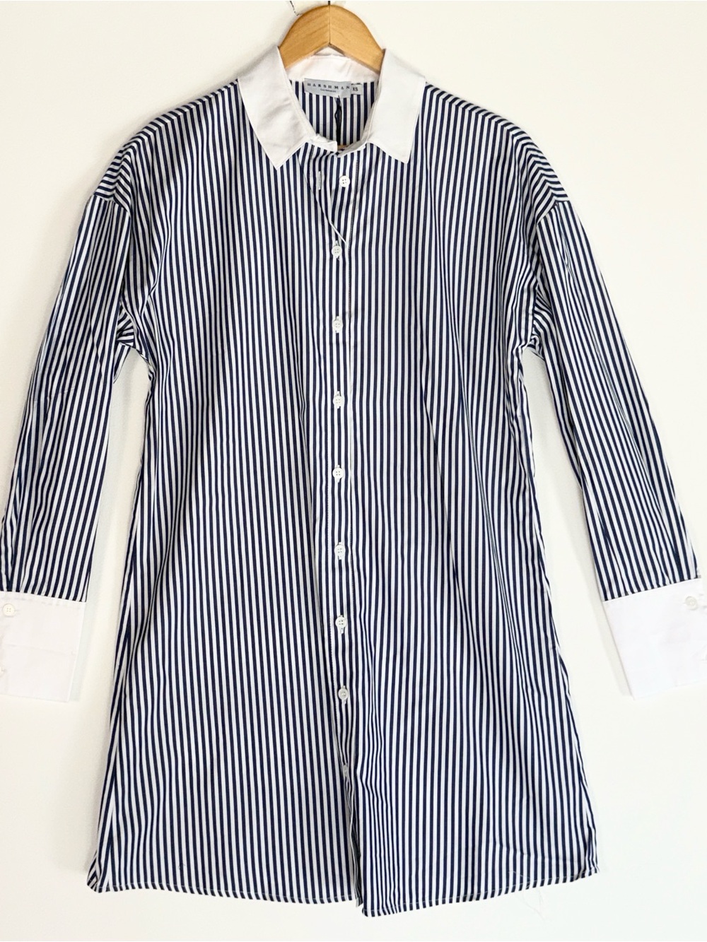 Harshman Justine Striped Button Down Tunic Navy White XS NWT